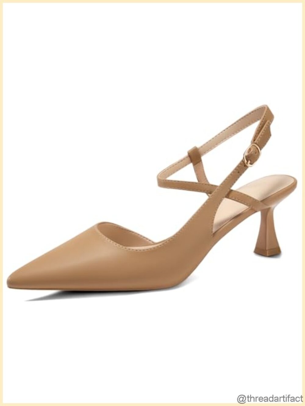 Coutgo Kitten Heel Slingback Pumps Pointed Closed Toe Faux Leather